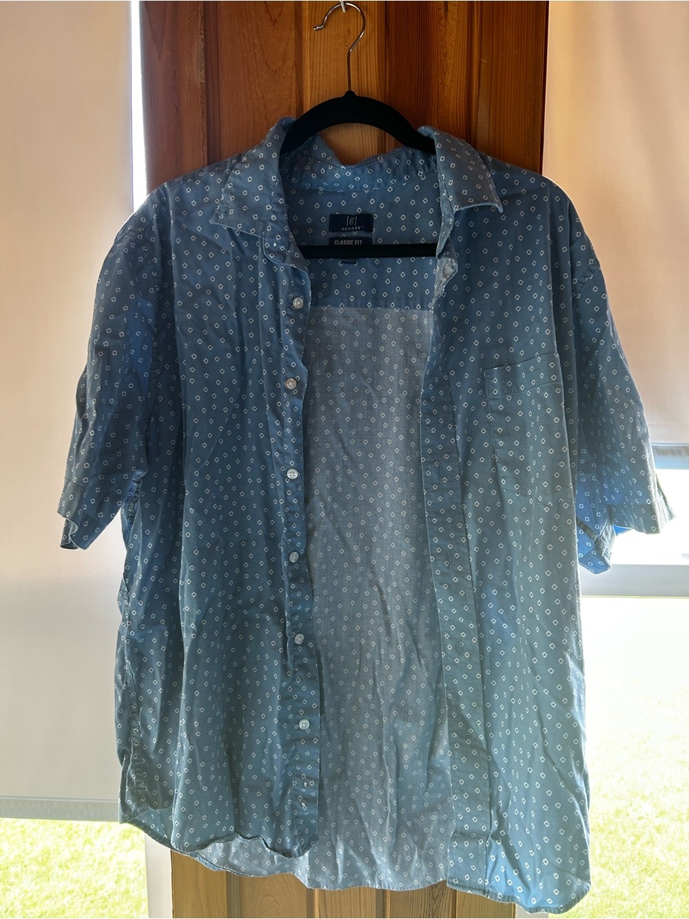George Light Blue Short-Sleeve Button-Down Shirt with White Micro Print